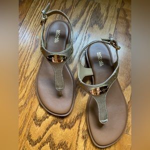 Michael Kors thong embossed metallic sandals